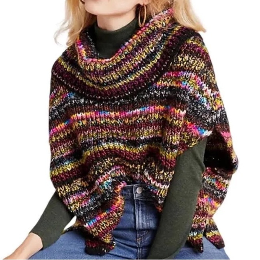 Anthropologie Piera Sweater Womens XS/S Multicolor Cowl Neck Sleeveless Chunky